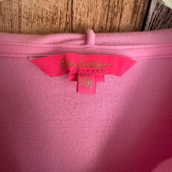 Lilly Pulitzer Larina Velour Zip Up Hoodie Pink XXL Beach Resort Vacation Cozy - Picture 8 of 9